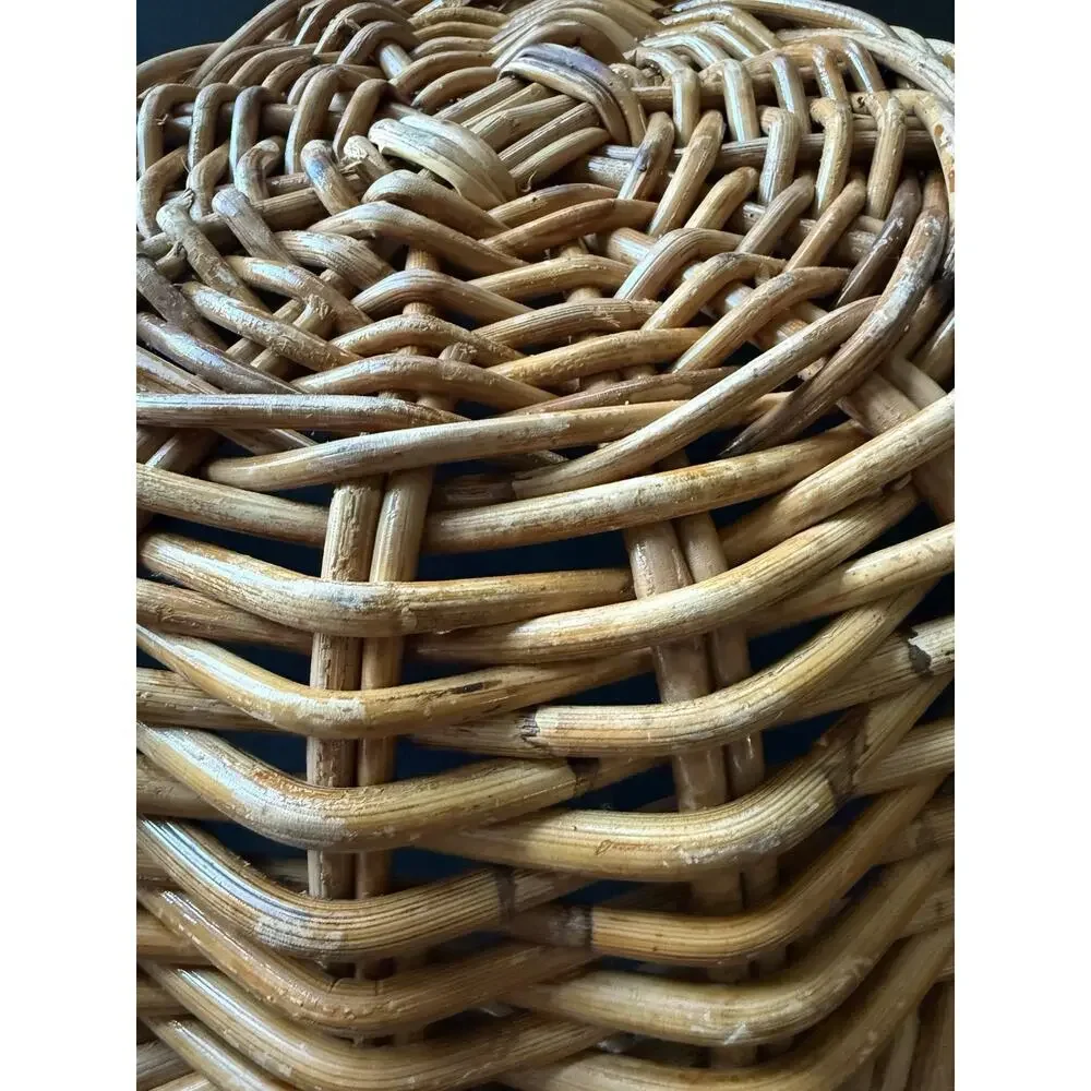 Handwoven Read Wicker Woven Round Basket Rattan Bowl Twisted Braided Cottagecore